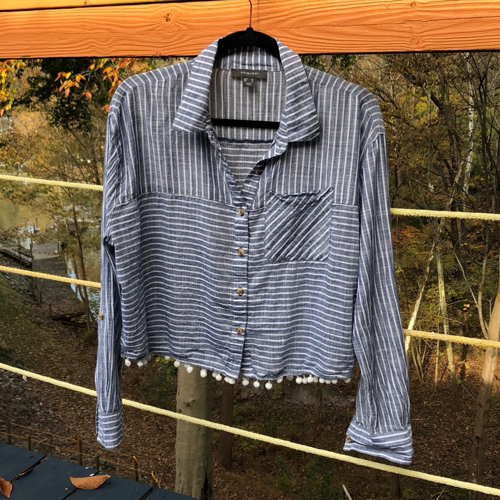 Fun Stripped top With Pom Pom Detail at Waste!